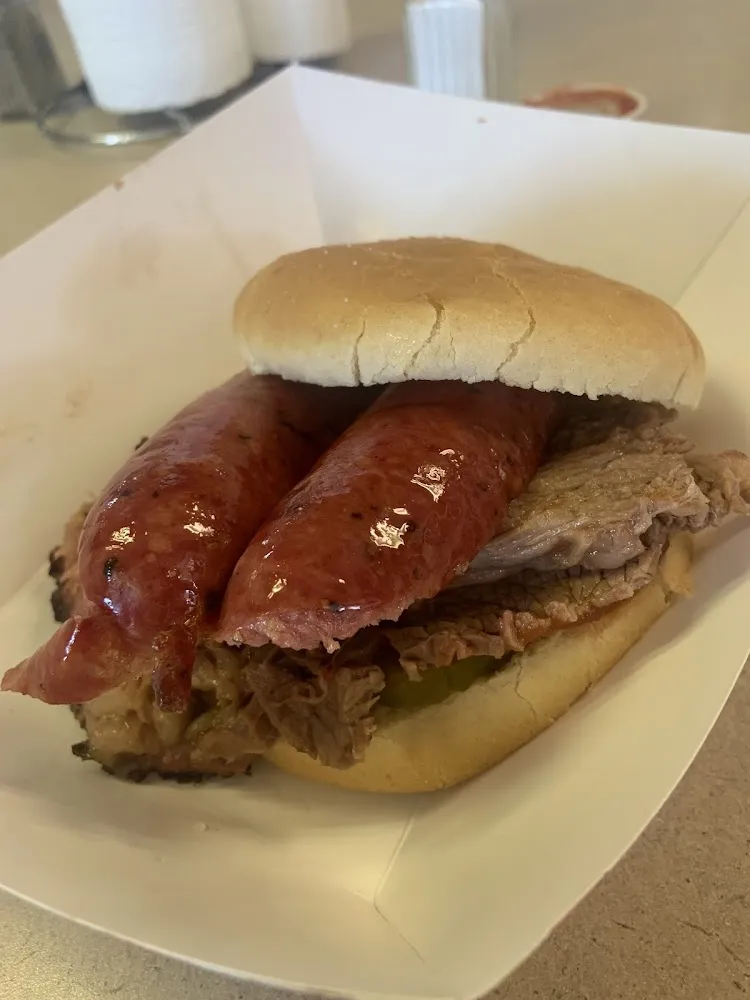 Sausage and Moist Brisket Sandwich